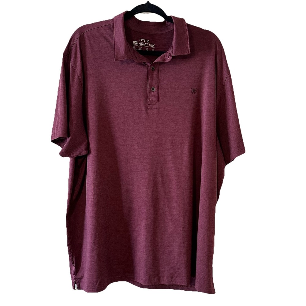 Ariat Tek Fitted Polo Shirt Mens Maroon Performance  Lightweight Collar Size XXL